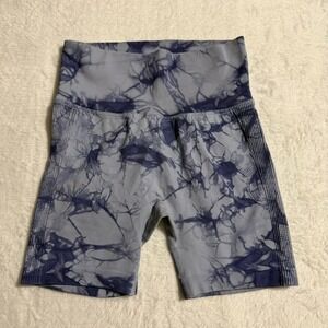 Pchee Bum Seamless Biker Shorts Womens Small Blue Marble Scrunch Butt High Rise